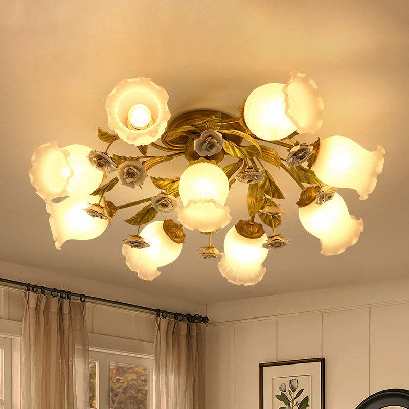 Gedraaide woonkamer spoel licht pastoraal matglas 4/7/9-bulb groene semi-spoelmontage verlichting