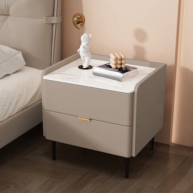 Modern Stone Accent Table Nightstand Drawer Storage Bedside Cabinet with Legs