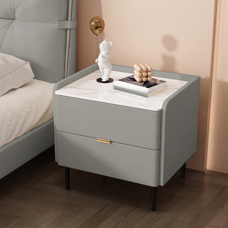 Modern Stone Accent Table Nightstand Drawer Storage Bedside Cabinet with Legs