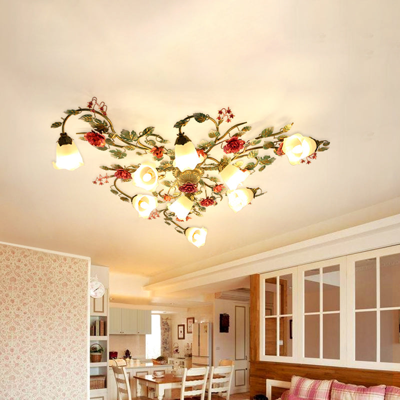 Lampada a soffitto di vetro opale in vetro sputnik coreano giardino 9 luci soggiorno semifulto in blu e verde