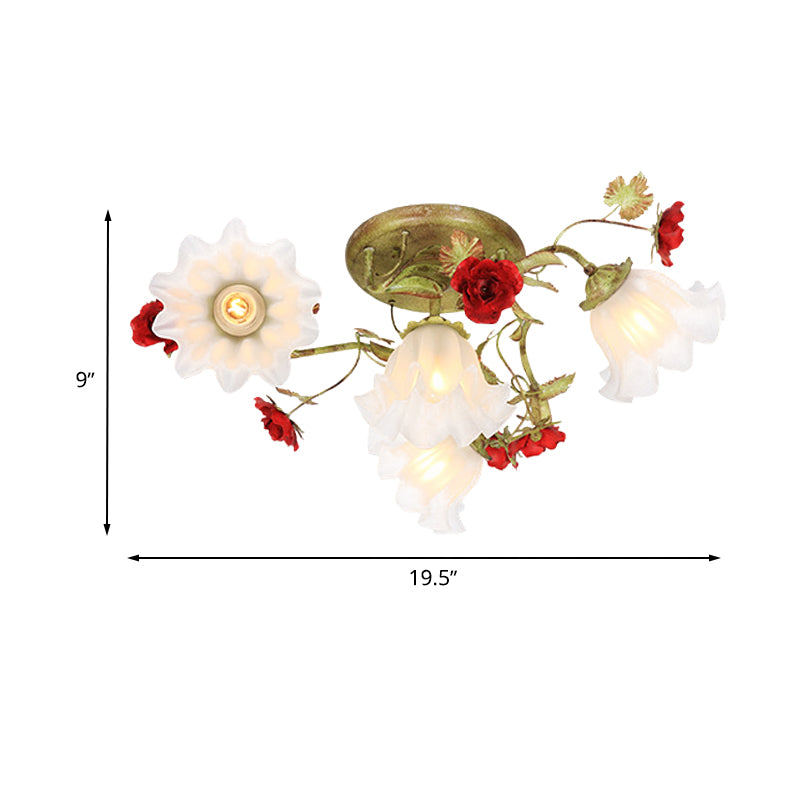 Illuminazione a spirale da giardino coreano 4/6 teste di vetro opale semi -filo in verde con rosa rossa