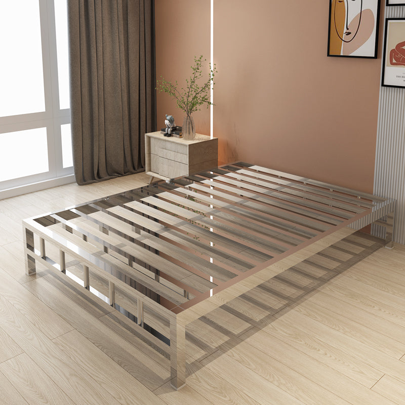 Scandinavian Tall Clearance Panel Bed Metal Standard Bed in Silver Finish