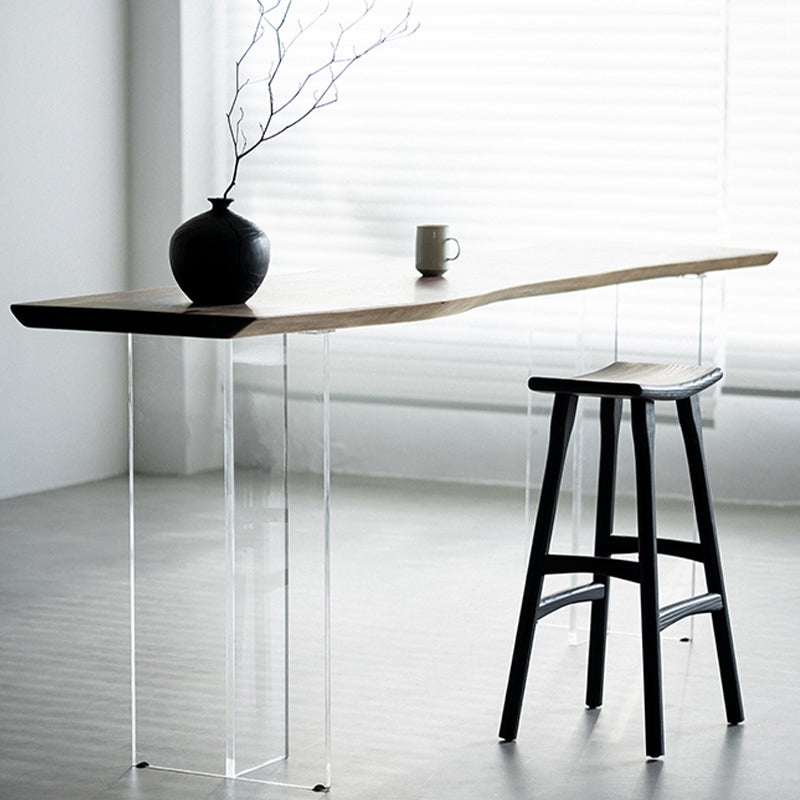 Black Armless Dining Stools Solid Wood Bar Stools with Footrest