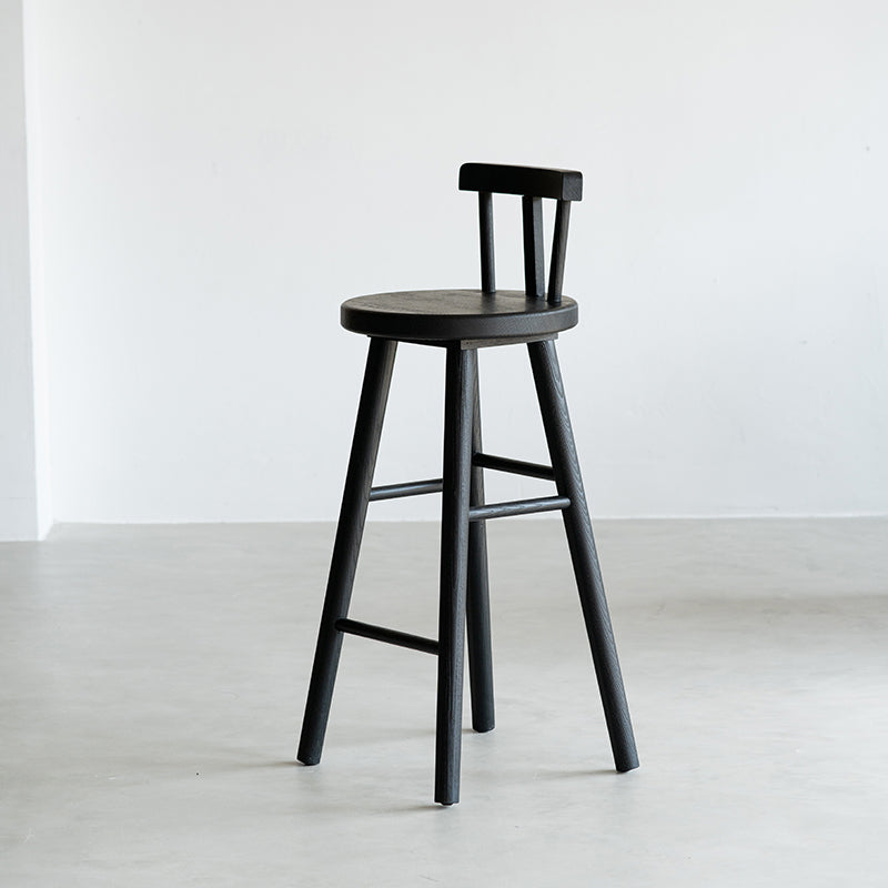 Black Armless Dining Stools Solid Wood Bar Stools with Footrest