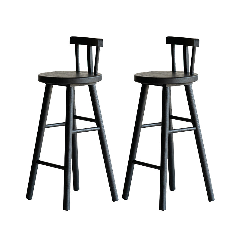 Black Armless Dining Stools Solid Wood Bar Stools with Footrest