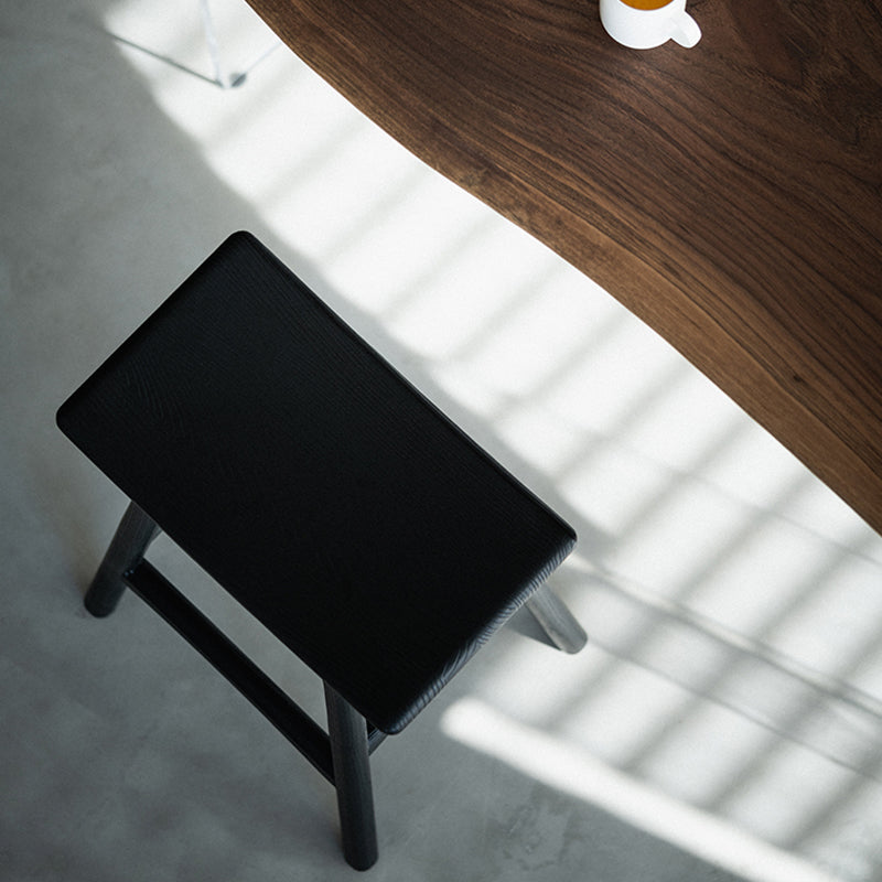 Black Armless Dining Stools Solid Wood Bar Stools with Footrest