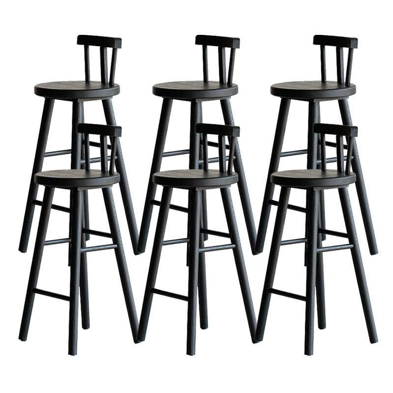 Black Armless Dining Stools Solid Wood Bar Stools with Footrest