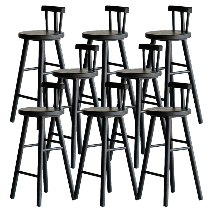 Black Armless Dining Stools Solid Wood Bar Stools with Footrest