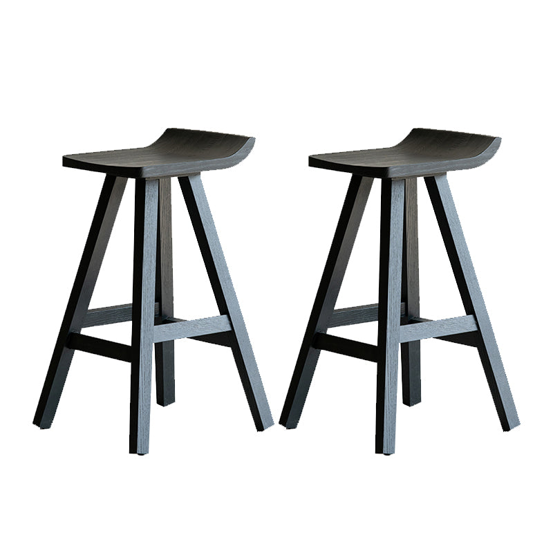 Black Armless Dining Stools Solid Wood Bar Stools with Footrest