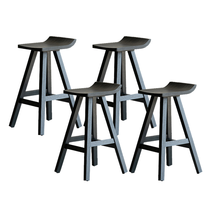 Black Armless Dining Stools Solid Wood Bar Stools with Footrest