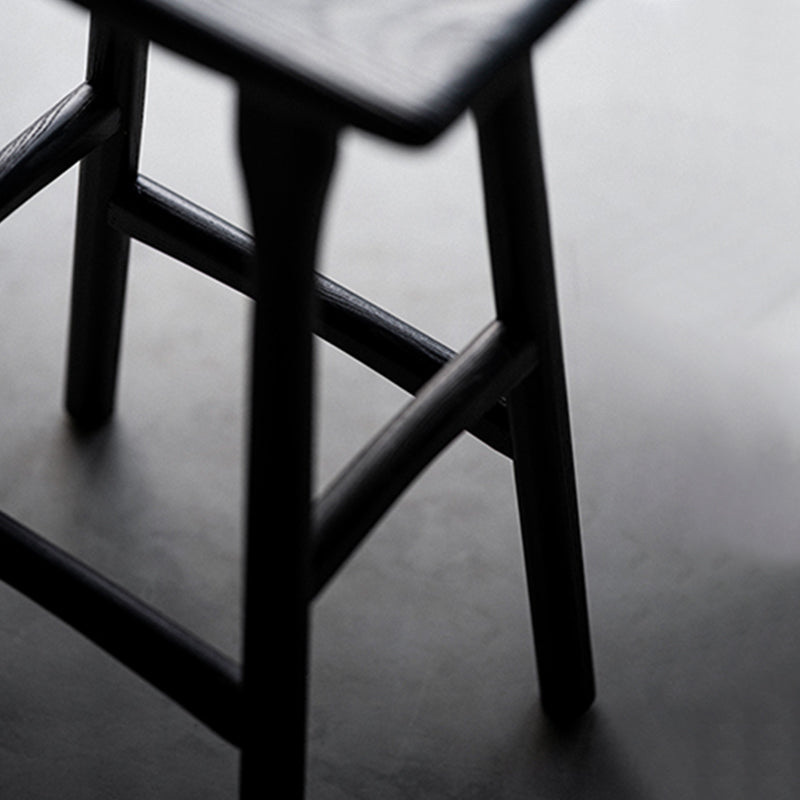 Black Armless Dining Stools Solid Wood Bar Stools with Footrest