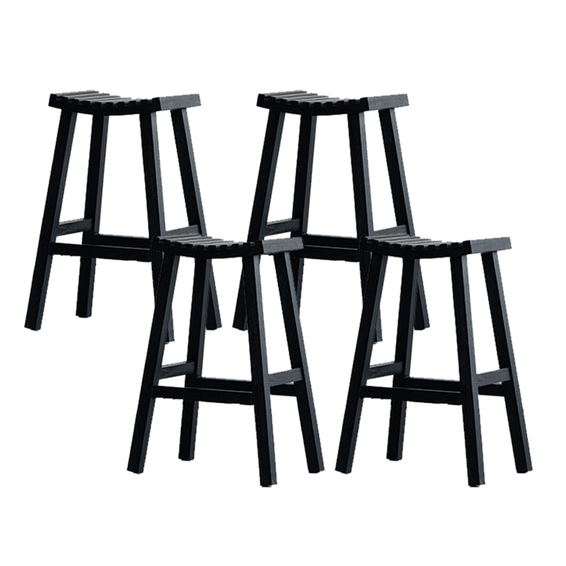 Black Armless Dining Stools Solid Wood Bar Stools with Footrest