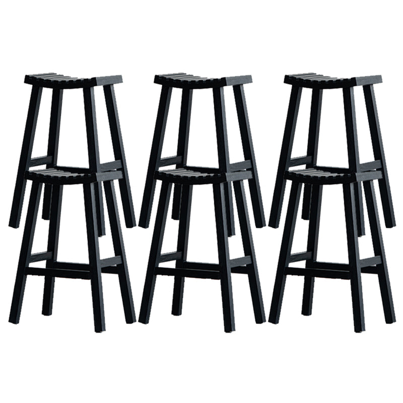 Black Armless Dining Stools Solid Wood Bar Stools with Footrest