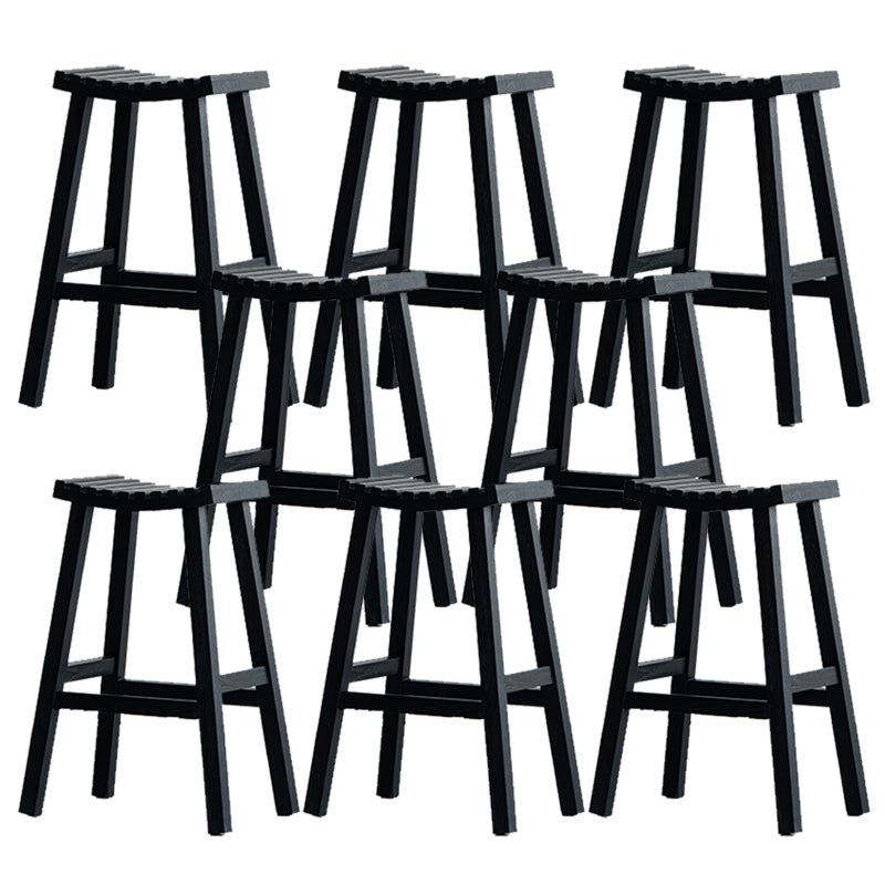 Black Armless Dining Stools Solid Wood Bar Stools with Footrest