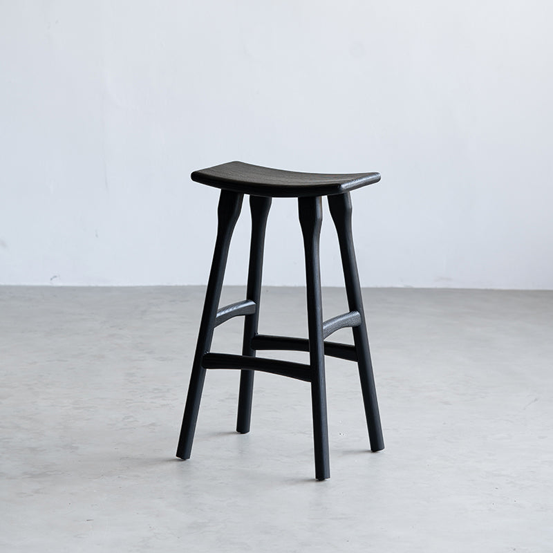 Black Armless Dining Stools Solid Wood Bar Stools with Footrest