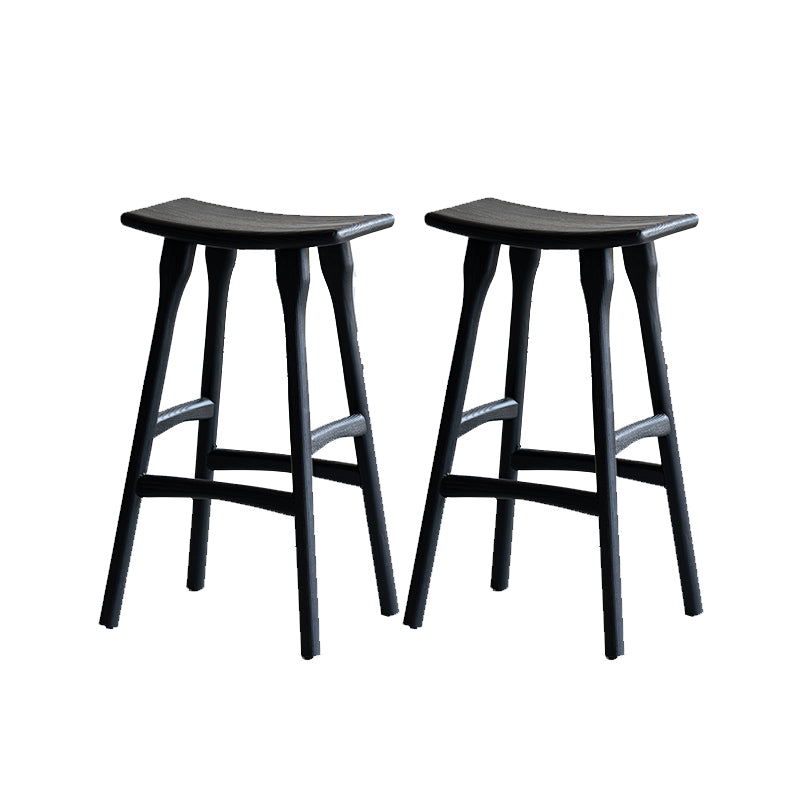 Black Armless Dining Stools Solid Wood Bar Stools with Footrest