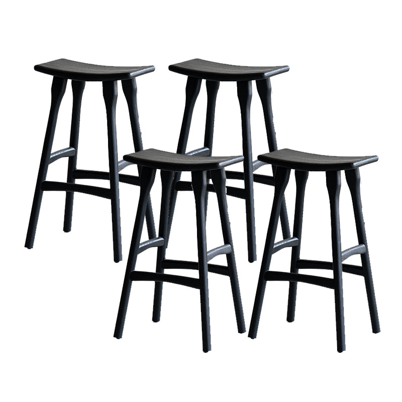Black Armless Dining Stools Solid Wood Bar Stools with Footrest