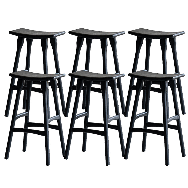 Black Armless Dining Stools Solid Wood Bar Stools with Footrest