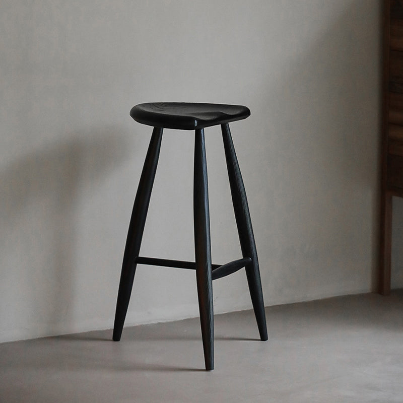 Solid Wood Dining Stools Contoured Seat Bar Stools with Footrest