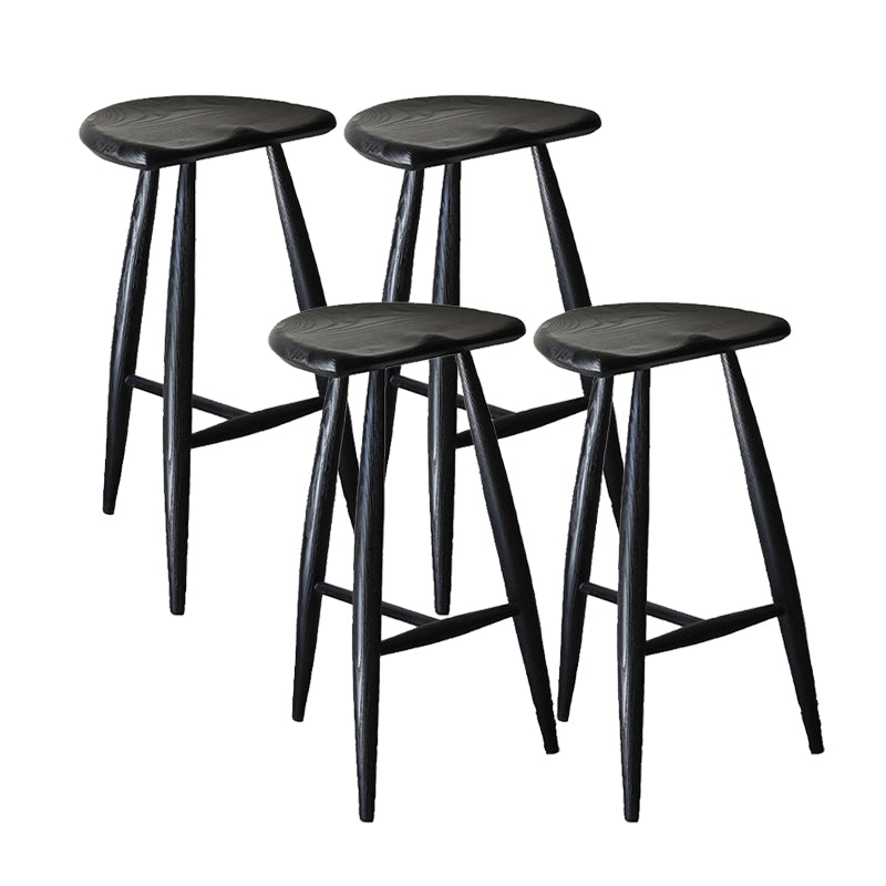 Solid Wood Dining Stools Contoured Seat Bar Stools with Footrest