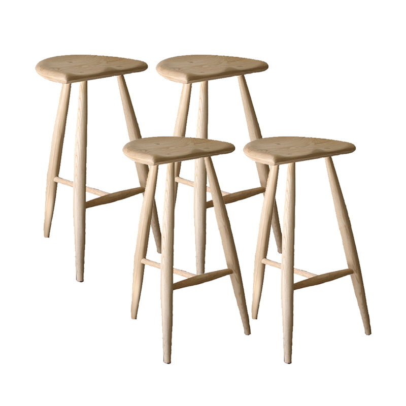 Solid Wood Dining Stools Contoured Seat Bar Stools with Footrest