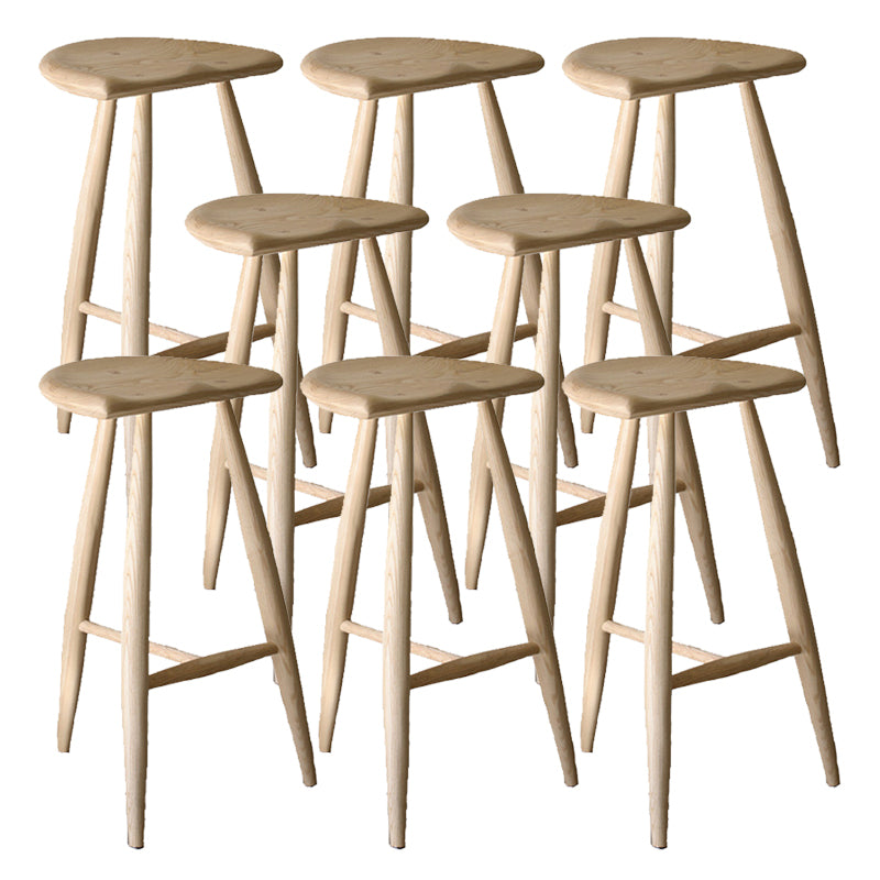 Solid Wood Dining Stools Contoured Seat Bar Stools with Footrest