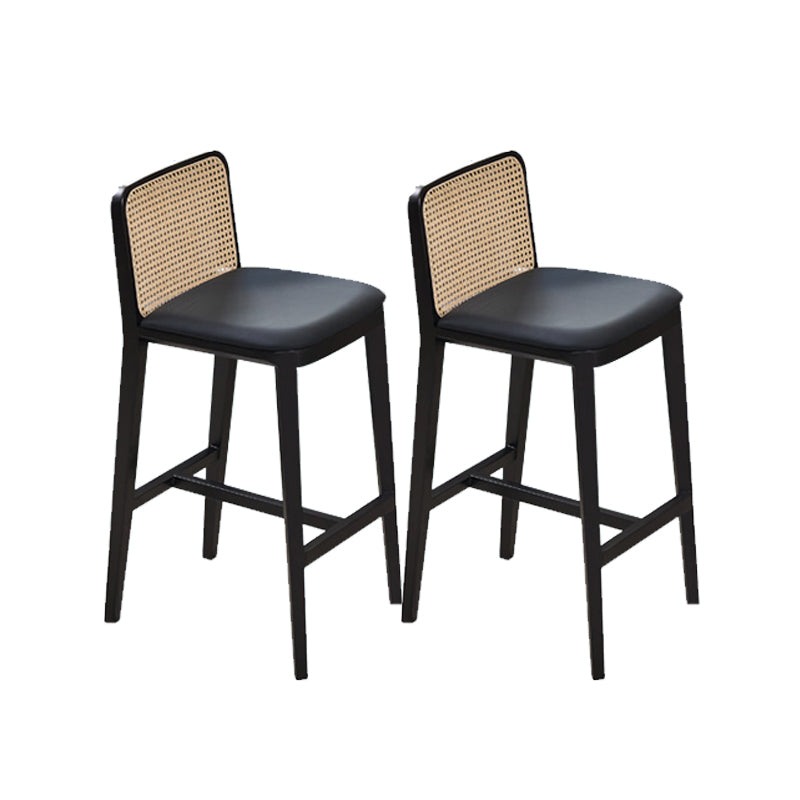 Solid Wood Dining Stools Faux Leather Bar Stools with Footrest