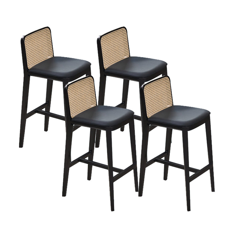 Solid Wood Dining Stools Faux Leather Bar Stools with Footrest