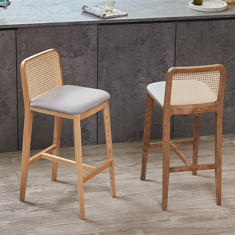 Solid Wood Dining Stools Faux Leather Bar Stools with Footrest