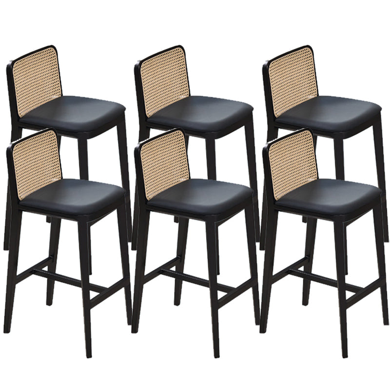 Solid Wood Dining Stools Faux Leather Bar Stools with Footrest