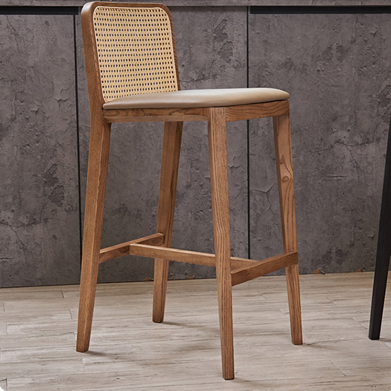 Solid Wood Dining Stools Faux Leather Bar Stools with Footrest