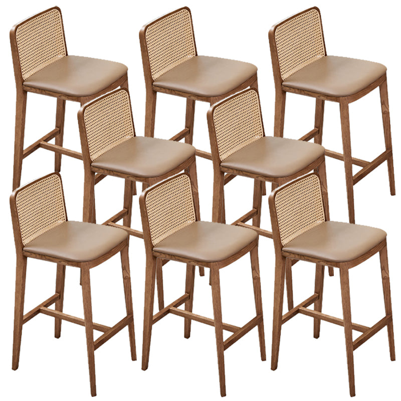 Solid Wood Dining Stools Faux Leather Bar Stools with Footrest