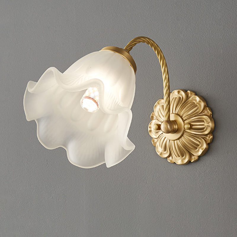 Glass Flower Shape Wall Lighting Modern Style 1 Light Wall Light Sconce in Gold