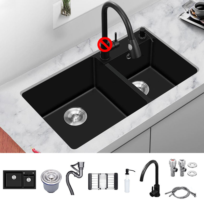 Modern Style Kitchen Sink Quartz Soundproof Kitchen Double Sink with Drain Assembly