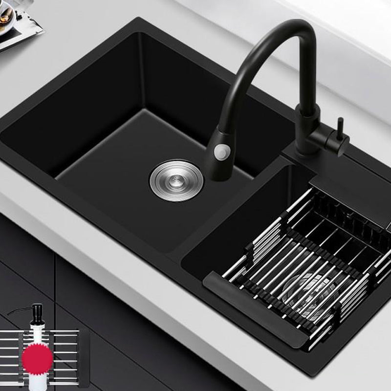 Modern Style Kitchen Sink Quartz Soundproof Kitchen Double Sink with Drain Assembly