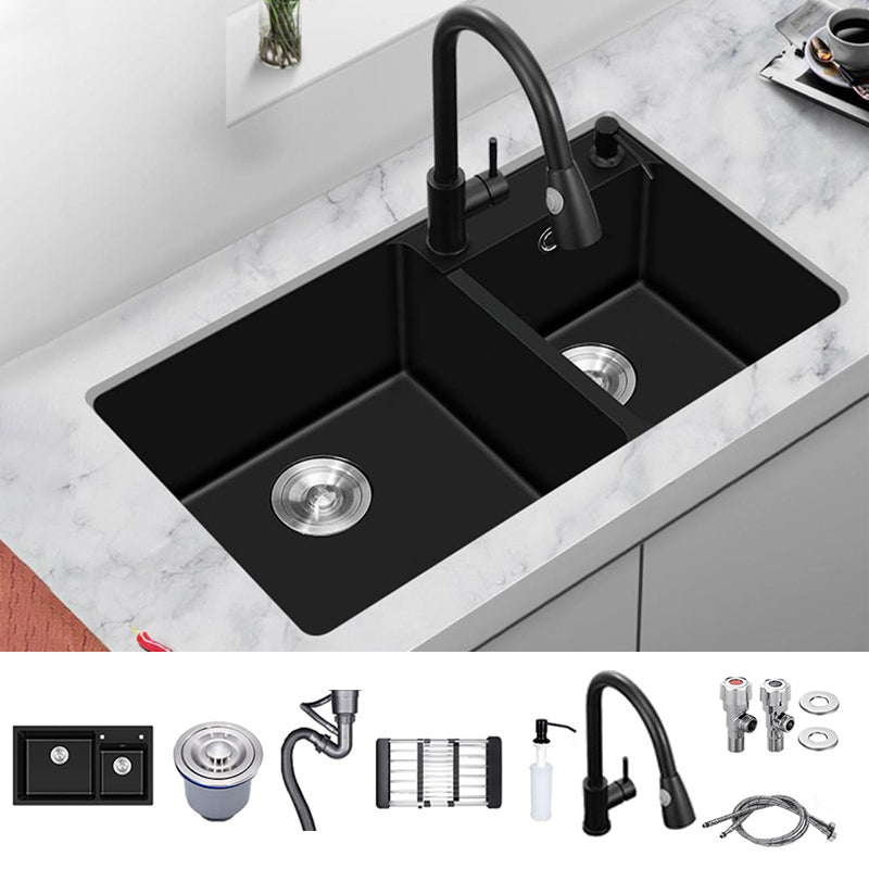 Modern Style Kitchen Sink Quartz Soundproof Kitchen Double Sink with Drain Assembly