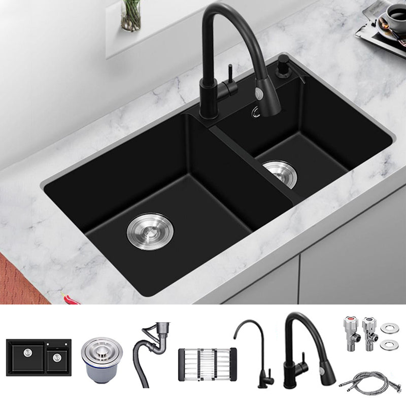 Modern Style Kitchen Sink Quartz Soundproof Kitchen Double Sink with Drain Assembly