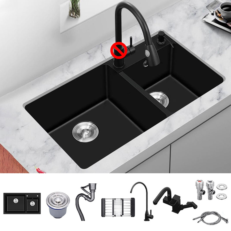 Modern Style Kitchen Sink Quartz Soundproof Kitchen Double Sink with Drain Assembly