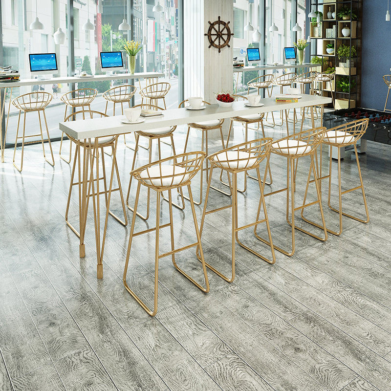 Glam Pine Wood Bar Table Rectangle Table Golden Legs for Milk Tea Shop