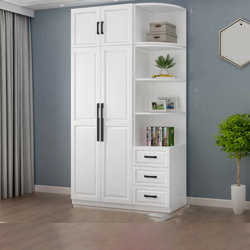 Freestanding Wood Frame Wardrobe Modern Hinged Soft Close Doors Wardrobe and Drawers