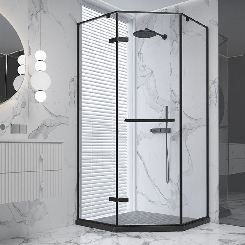 Black Neo-Angle Shower Enclosure Semi Frameless Door Hinged Shower Room