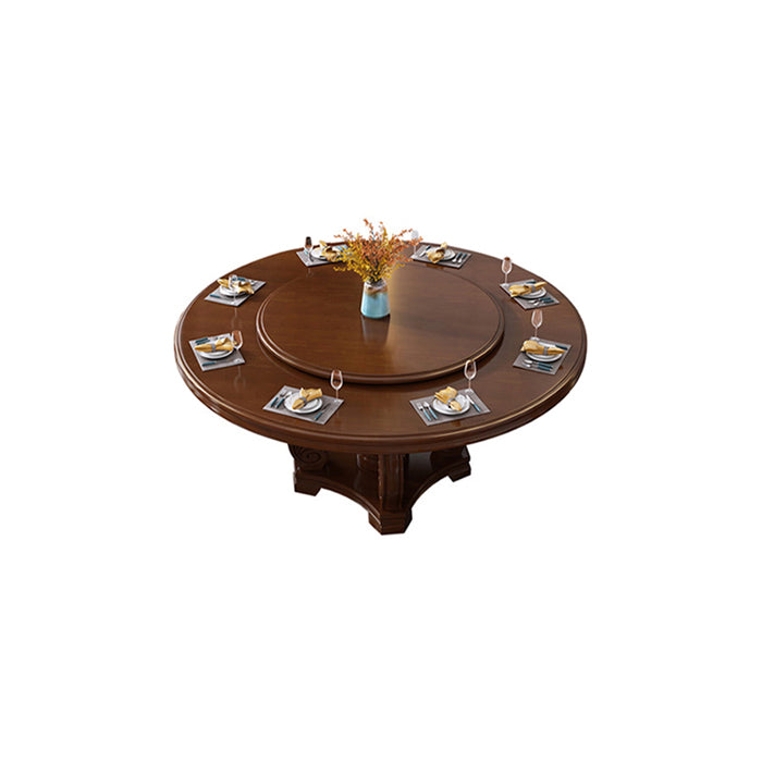 Round Solid Wood Dining Table Modern Turntable Furniture with Pedestal Base