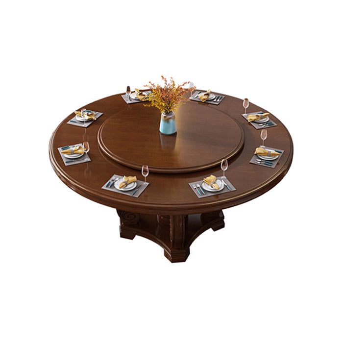 Round Solid Wood Dining Table Modern Turntable Furniture with Pedestal Base