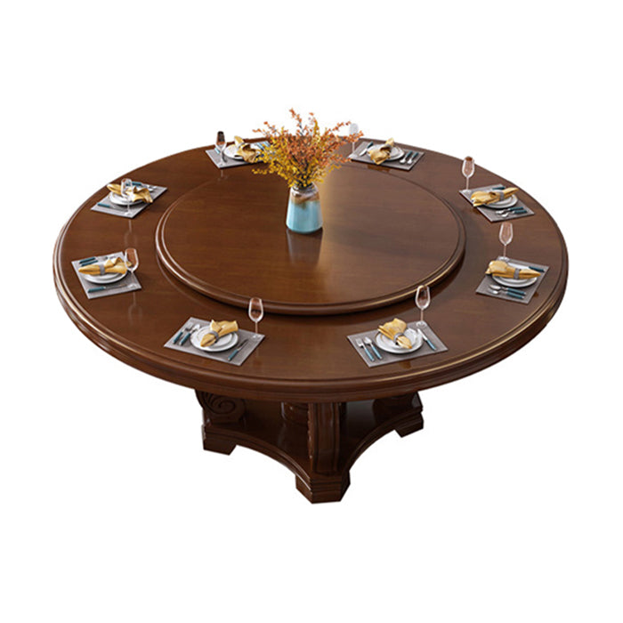 Round Solid Wood Dining Table Modern Turntable Furniture with Pedestal Base