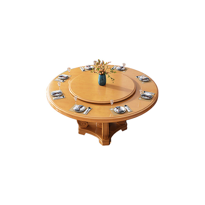 Round Solid Wood Dining Table Modern Turntable Furniture with Pedestal Base
