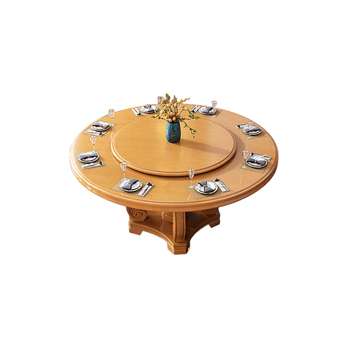 Round Solid Wood Dining Table Modern Turntable Furniture with Pedestal Base