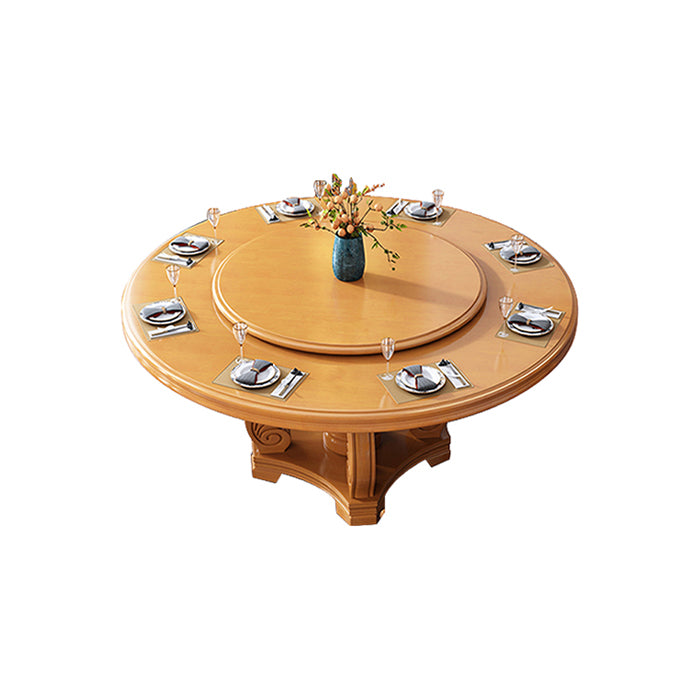 Round Solid Wood Dining Table Modern Turntable Furniture with Pedestal Base