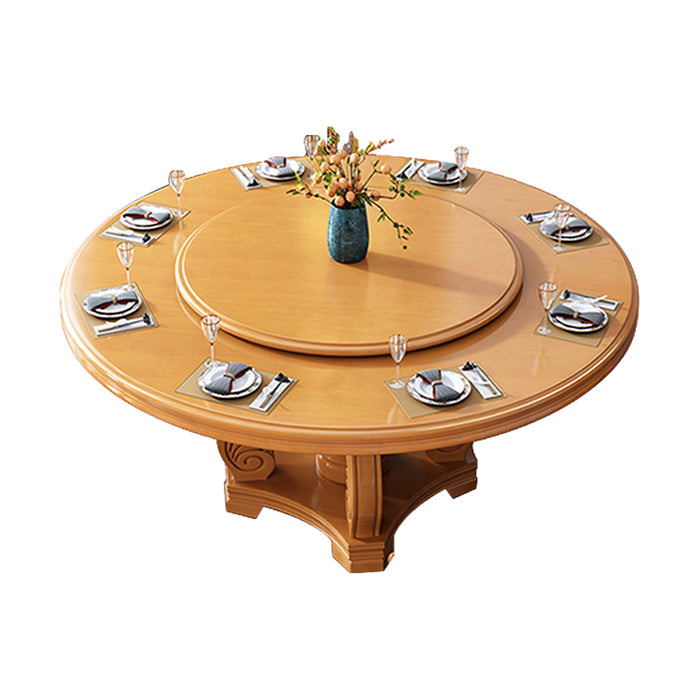Round Solid Wood Dining Table Modern Turntable Furniture with Pedestal Base
