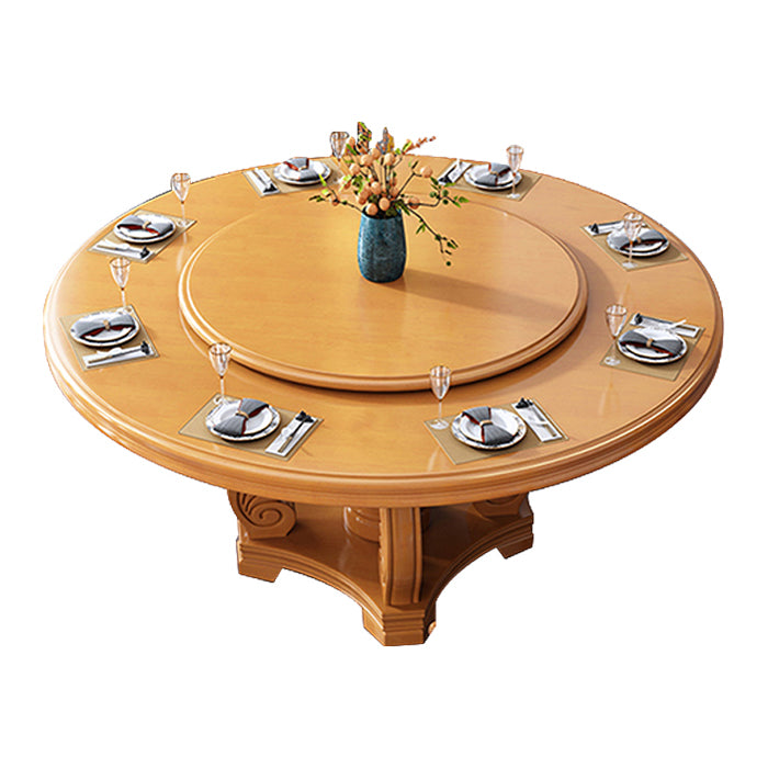 Round Solid Wood Dining Table Modern Turntable Furniture with Pedestal Base