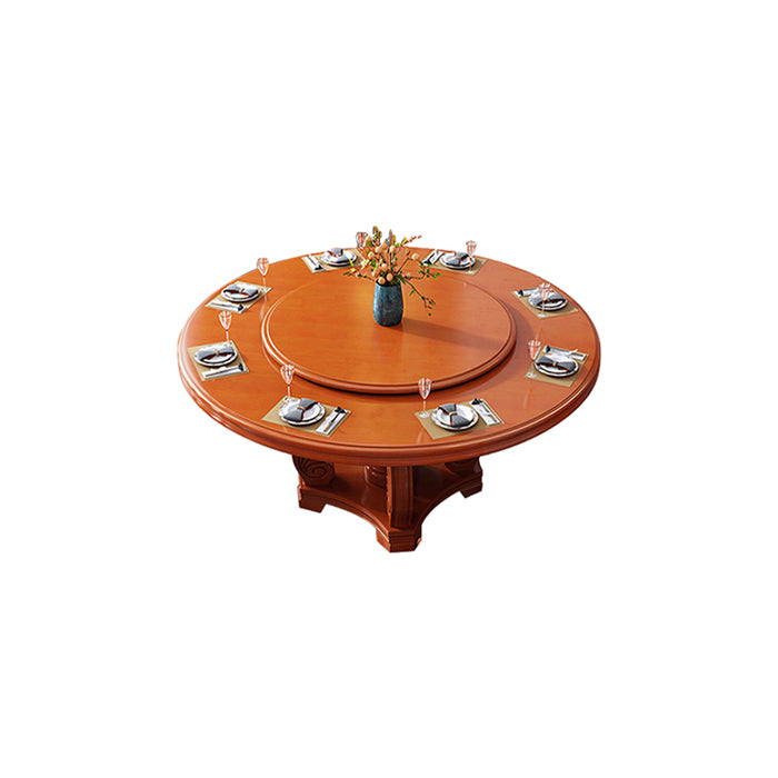 Round Solid Wood Dining Table Modern Turntable Furniture with Pedestal Base